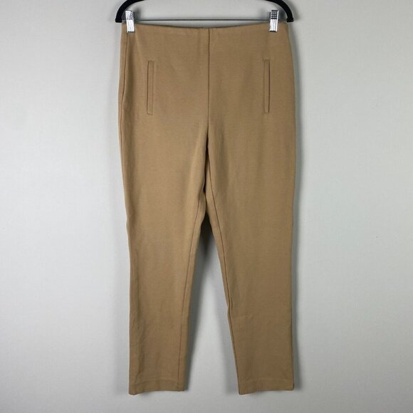 Chicos Ponte Knit Pull on Pants Straight Leg Ankle Size 1 US M Tan - Picture 1 of 10